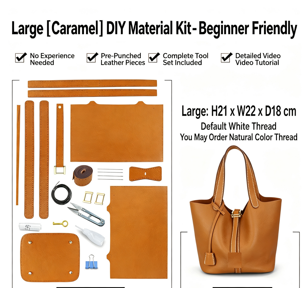 DIY Genuine Leather Handbag Kit for Beginners – Handmade Crossbody Purse Making Set with Video Tutorial & Complete Materials