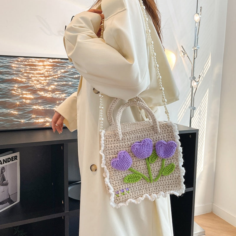 DIY Crochet Shoulder Bag Kit for Beginners – Handmade Purple Crossbody Tote Bag with Video Tutorial