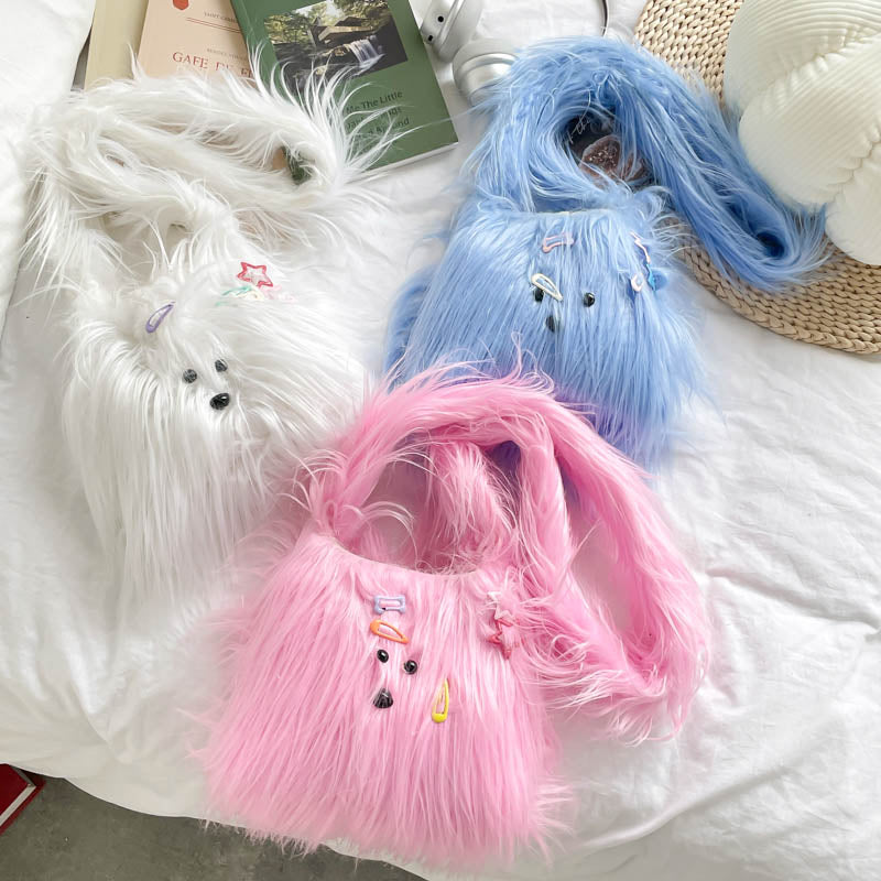DIY Plush Crossbody Bag Kit for Beginners – Handmade Furry Shoulder Purse Sewing Kit with Pre-Cut Materials & Video Tutorial