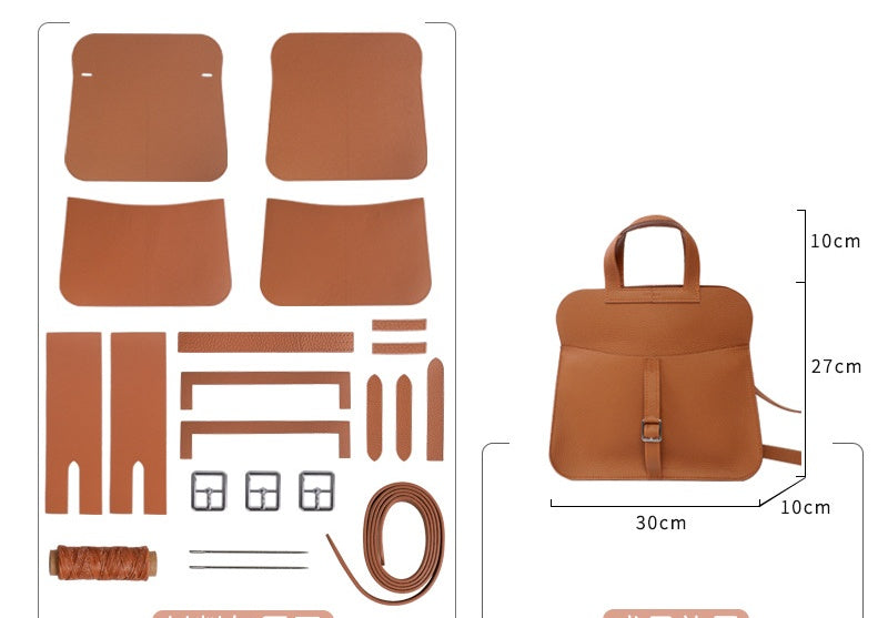 DIY Genuine Leather Tote Bag Kit for Beginners – Handmade Cowhide Shoulder Bag Sewing Kit with Pre-Cut Materials & Video Tutorial