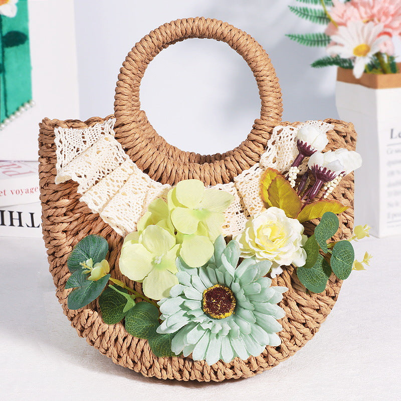 DIY Floral Straw Tote Bag Kit for Mother’s Day | Handmade Woven Handbag Craft Set with Artificial Flowers | Beginner Friendly 8-Minute DIY Gift Bag