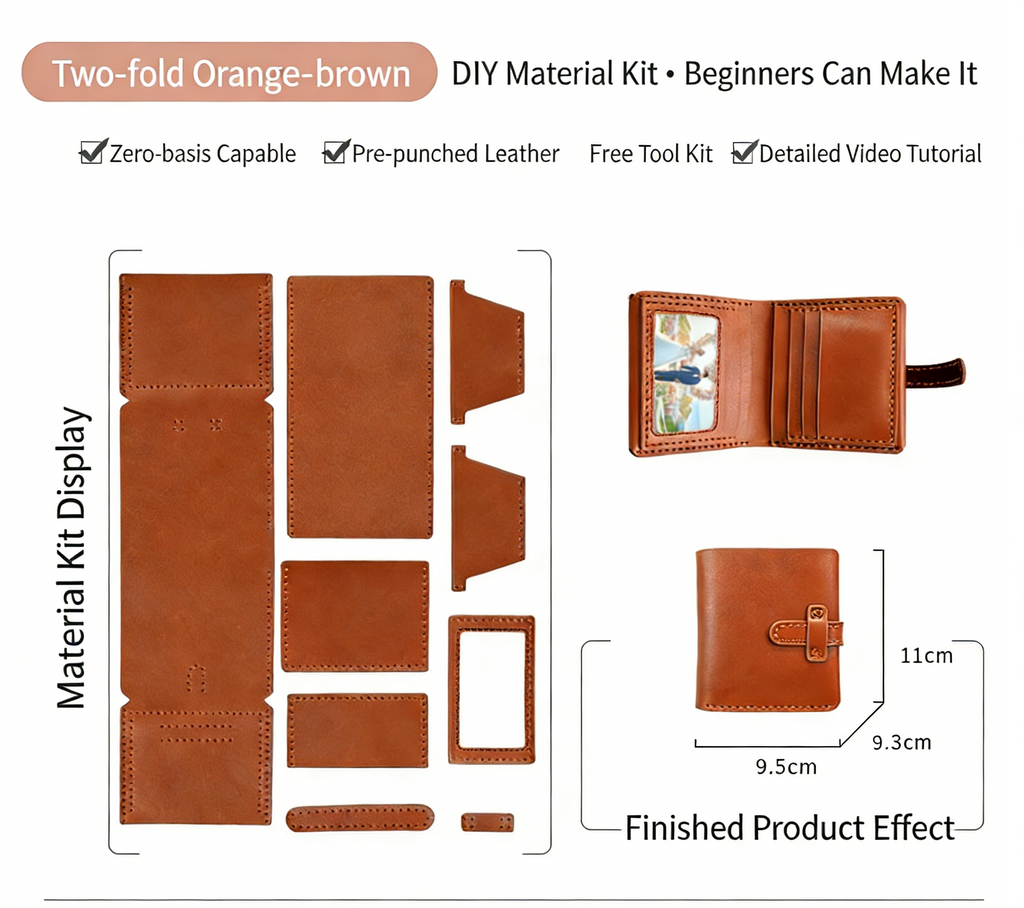 DIY Leather Wallet Kit for Beginners – Handmade Cowhide Bi-Fold & Tri-Fold Wallet Sewing Kit with Pre-Cut Leather and Video Tutorial