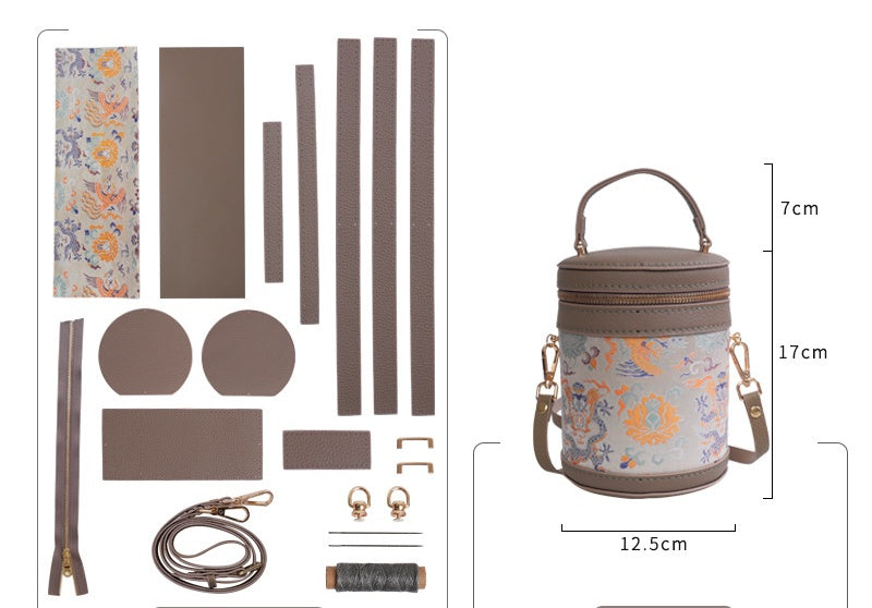 DIY Genuine Leather Handbag Kit for Beginners – Handmade Crossbody Tote Bag Sewing Kit with Pre-Cut Cowhide Leather & Video Tutorial