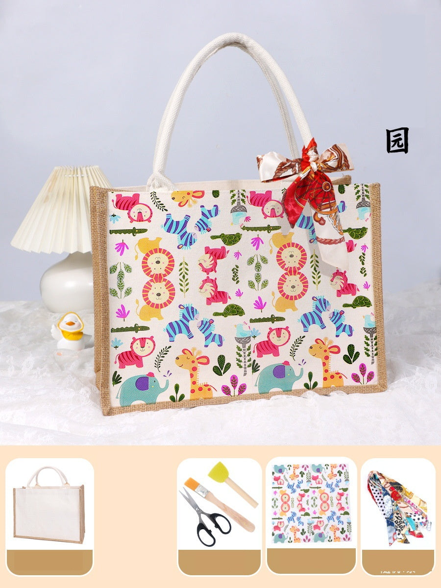 DIY Canvas Tote Bag Decorating Kit with Printed Scarf | Handmade Craft Gift Set for Adults & Kids | Personalized Tote Bag DIY Kit