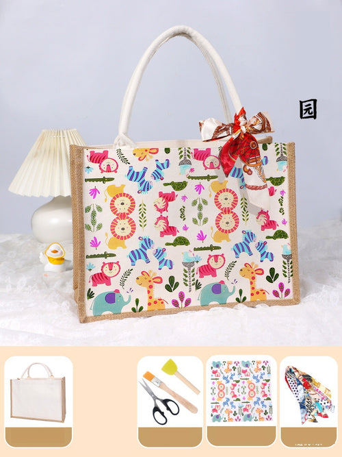 DIY Canvas Tote Bag Decorating Kit with Printed Scarf | Handmade Craft Gift Set for Adults & Kids | Personalized Tote Bag DIY Kit