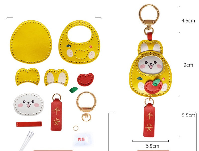DIY Leather Keychain Charm Kit | Handmade Cowhide Key Ring Pendant Craft Set with Video Tutorial