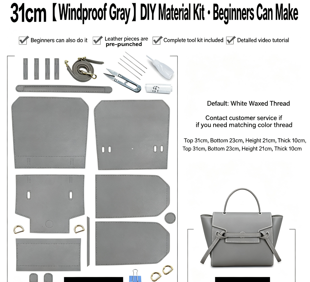 DIY Leather Bag Kit – Beginner Top-Grain Cowhide Crossbody & Shoulder Handbag