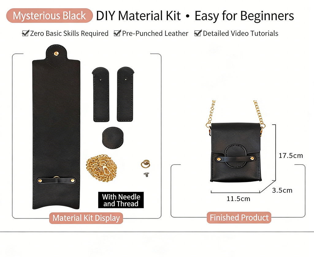 DIY Genuine Leather Coin Purse Kit for Beginners – Handmade Phone Pouch & Small Wallet Sewing Kit with Pre-Cut Cowhide Leather