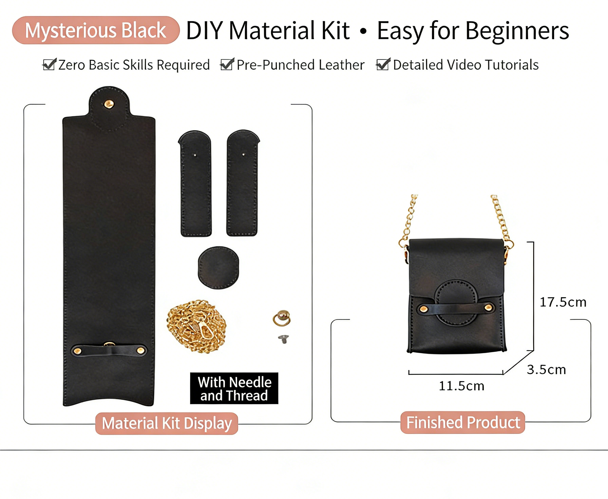 DIY Genuine Leather Coin Purse Kit for Beginners – Handmade Phone Pouch & Small Wallet Sewing Kit with Pre-Cut Cowhide Leather