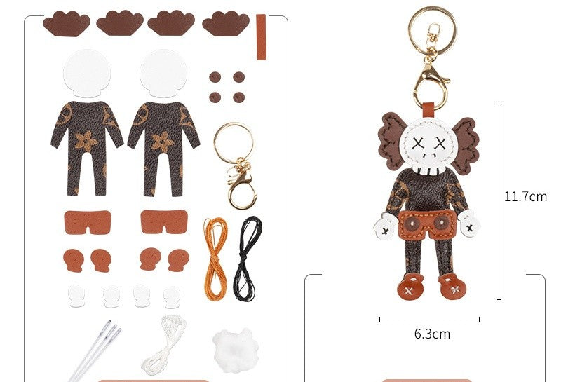 DIY Leather Keychain Kit Cute Character Pendant | Handmade PU + Cowhide Craft Keyring Set with Video Tutorial