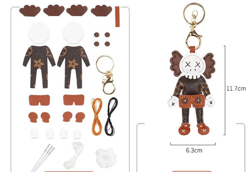 DIY Cartoon Skull Doll Genuine Leather Keychain Sewing Kit, 2 Colors Handmade Bag Charm Gift