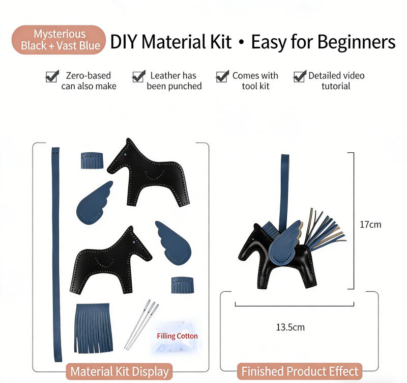 DIY Genuine Leather Pegasus Keychain Kit for Beginners – Handmade Bag Charm, Car Pendant & Key Ring Craft Set with Video Tutorial
