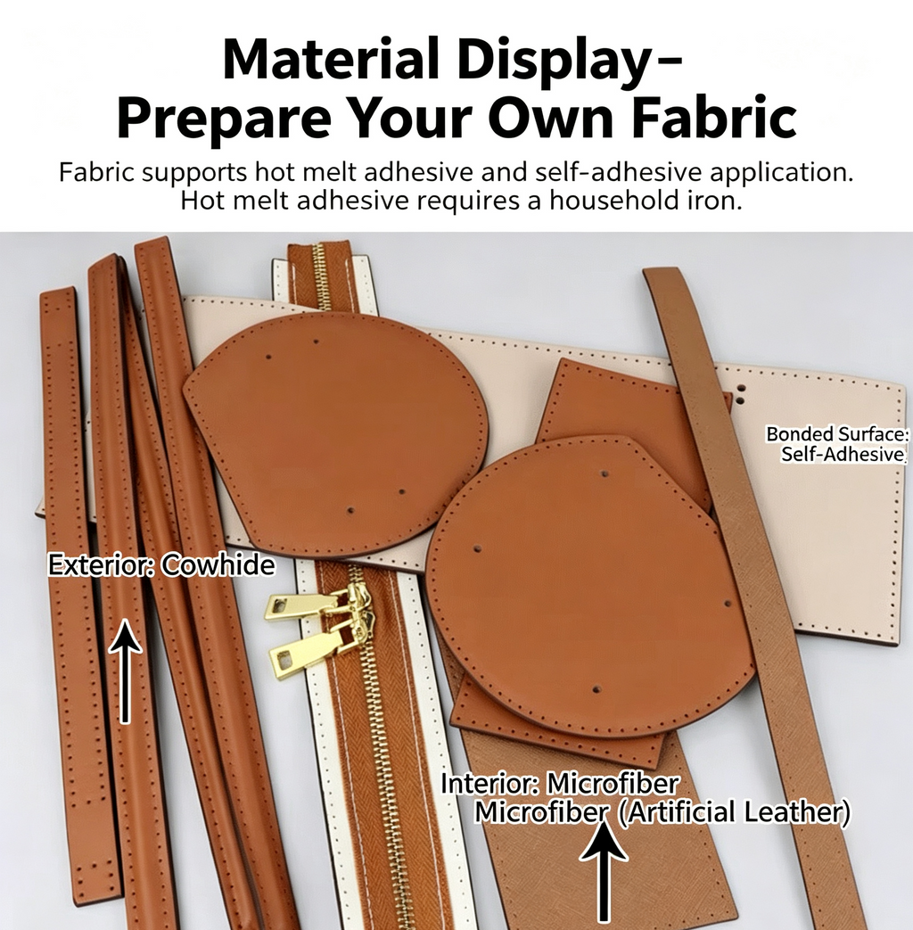 DIY Leather Crossbody Bag Kit for Beginners – Handmade Mini Purse Making Set with Fabric Design, Video Tutorial & Complete Materials