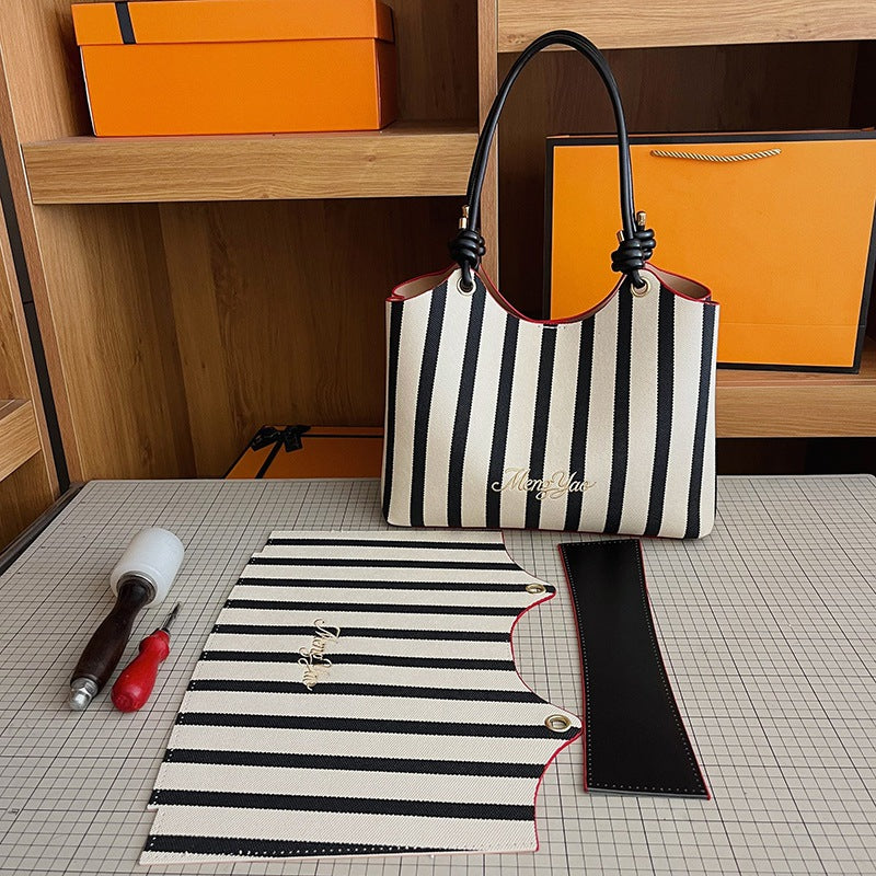 DIY Striped PU Leather Tote Bag Kit | Large Capacity Handmade Shoulder Bag Craft Set with Video Tutorial