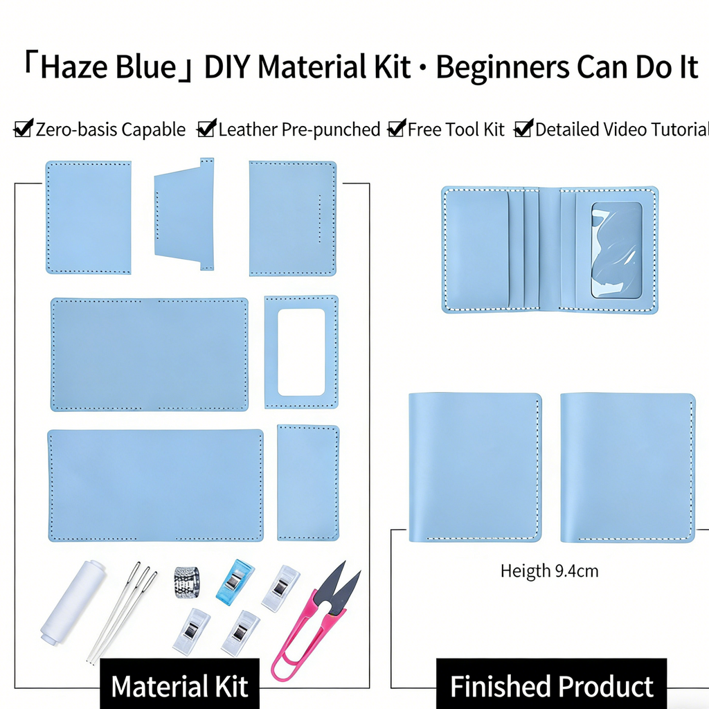 DIY Genuine Leather Vertical Bifold Wallet Kit for Beginners – Handmade Cowhide Wallet with Pre-Cut Pieces & Video Tutorial