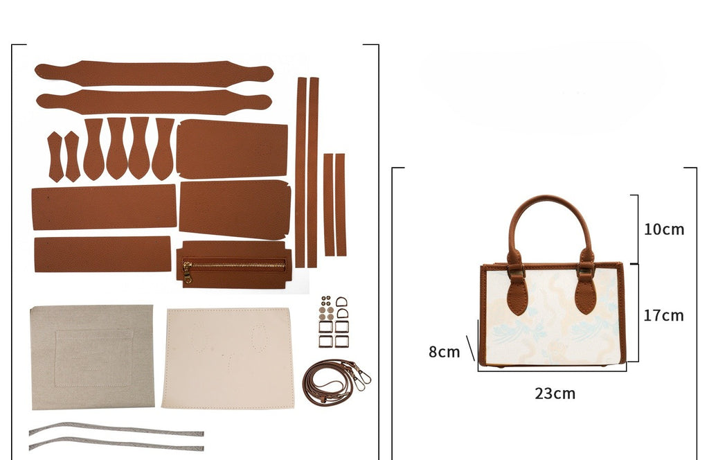 DIY Patchwork Tote Bag Kit | Genuine Leather & Microfiber Handmade Shoulder Bag Craft Set for Beginners