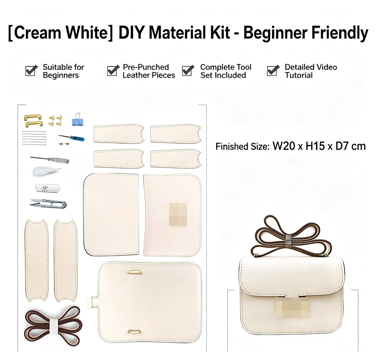 DIY Genuine Leather Crossbody Bag Kit for Beginners – Handmade Shoulder Purse Making Set with Video Tutorial & Complete Materials
