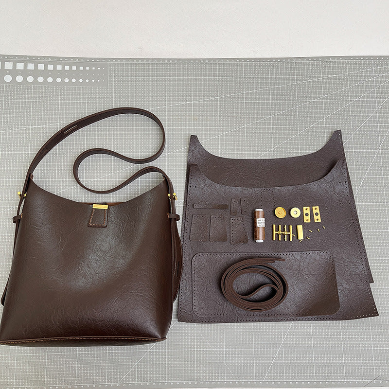 DIY PU Leather Shoulder Bag Kit for Beginners – Pre-Cut & Pre-Punched Crossbody Bag Sewing Kit with Video Tutorial, Handmade Gift Craft Set