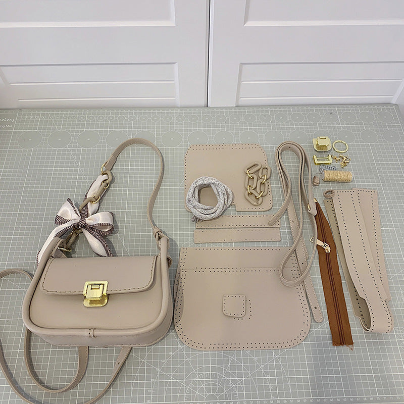 DIY Handmade Shoulder Bag Kit for Beginners – Pre-Cut PU Leather Sewing Set with Video Tutorial, Easy Craft Gift Bag