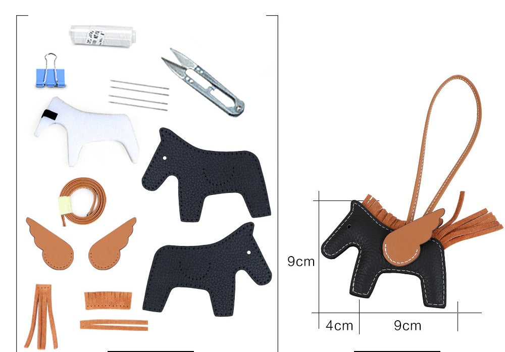 DIY Leather Angel Horse Charm Kit – Handmade Pony Keychain Bag Charm Craft Set for Beginners