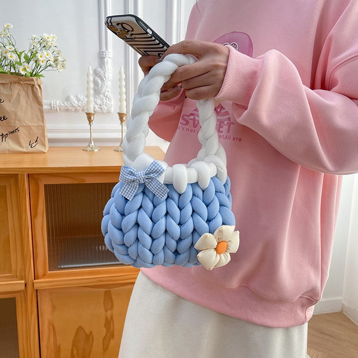 DIY Crochet Handbag Kit for Beginners – Handmade Tote Bag Craft Kit with Soft Yarn, Complete Materials & Video Tutorial