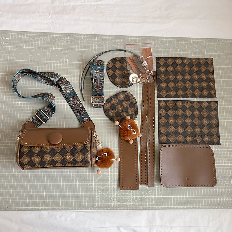 DIY PU Leather Crossbody Bag Kit for Beginners – Pre-Cut Shoulder Purse Sewing Craft Kit with Video Tutorial, Handmade Gift Bag