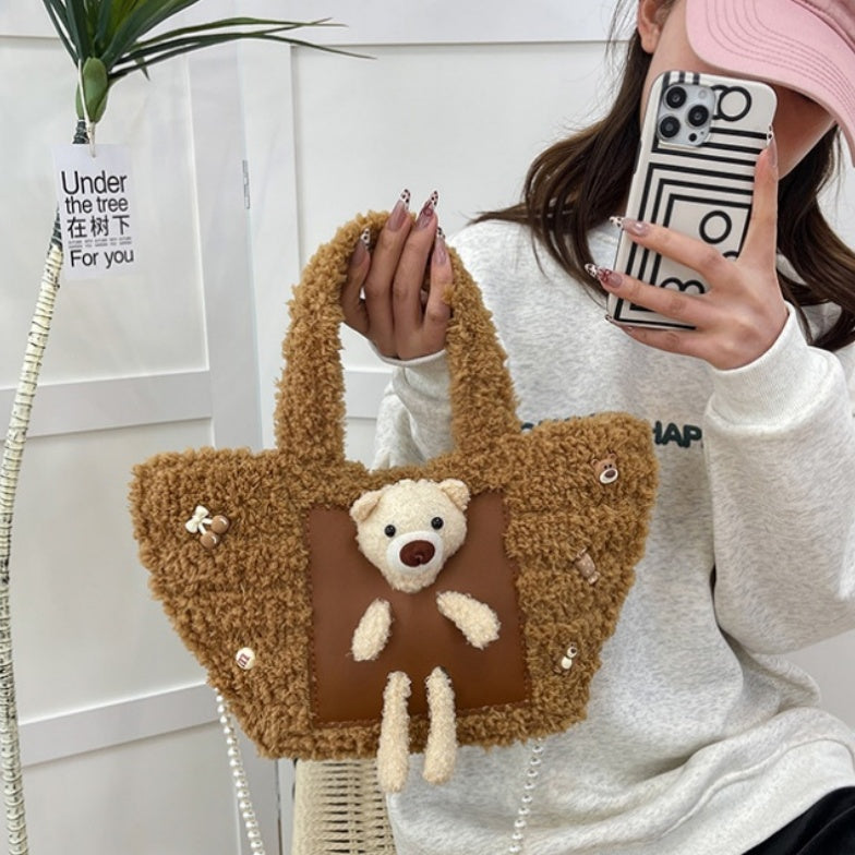 DIY Plush Shoulder Bag Kit for Beginners – Handmade Crochet Style Tote Bag Craft Set with Video Tutorial, Gift Making Kit