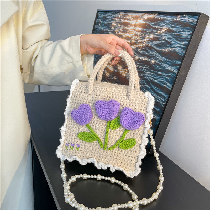 DIY Crochet Shoulder Bag Kit for Beginners – Handmade Purple Crossbody Tote Bag with Video Tutorial