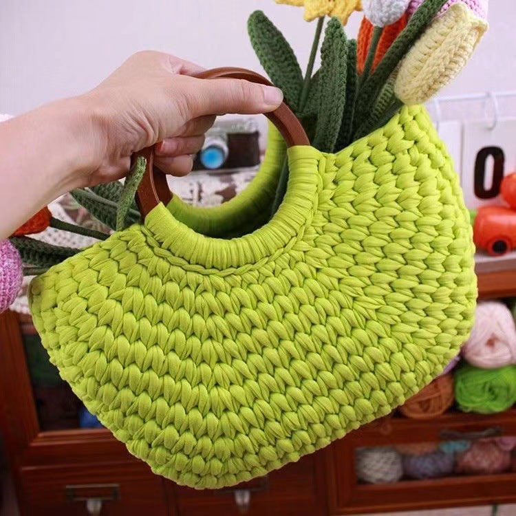 DIY Scallop Tote Bag Crochet Kit – Handmade Woven Handbag Craft Set for Beginners with Video Tutorial