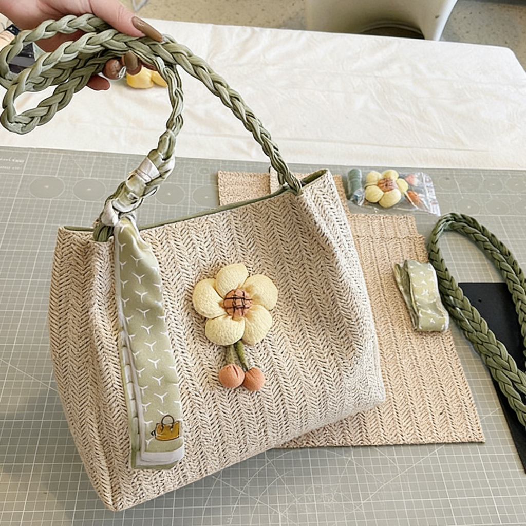 DIY PU Leather Tote Bag Kit for Beginners – Handmade Shoulder Bag Craft Set with Video Tutorial & Pre-Cut Materials