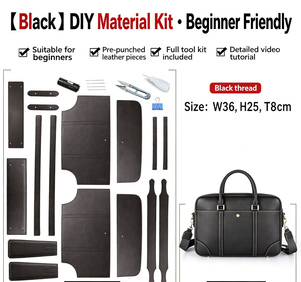 DIY Leather Laptop Briefcase Kit – Beginner Men's Cowhide Work Bag