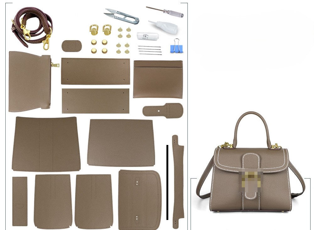 DIY Leather Handbag Kit – Handmade Genuine Leather Shoulder Tote Bag Craft Set for Beginners