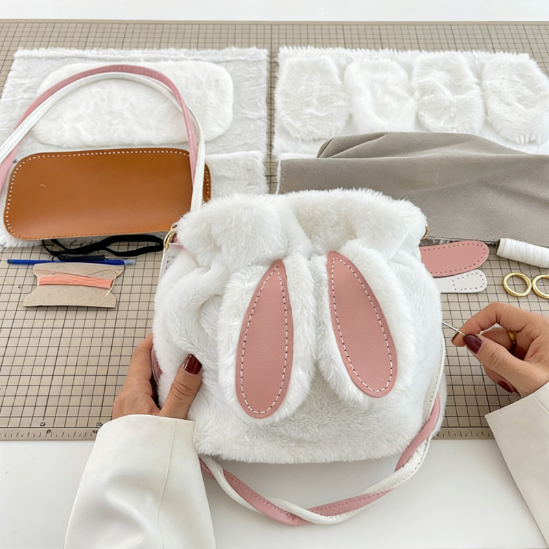 DIY Plush Shoulder Bag Kit – Handmade Fuzzy Tote Bag Craft Kit for Beginners with Video Tutorial (Soft Faux Fur Handbag)