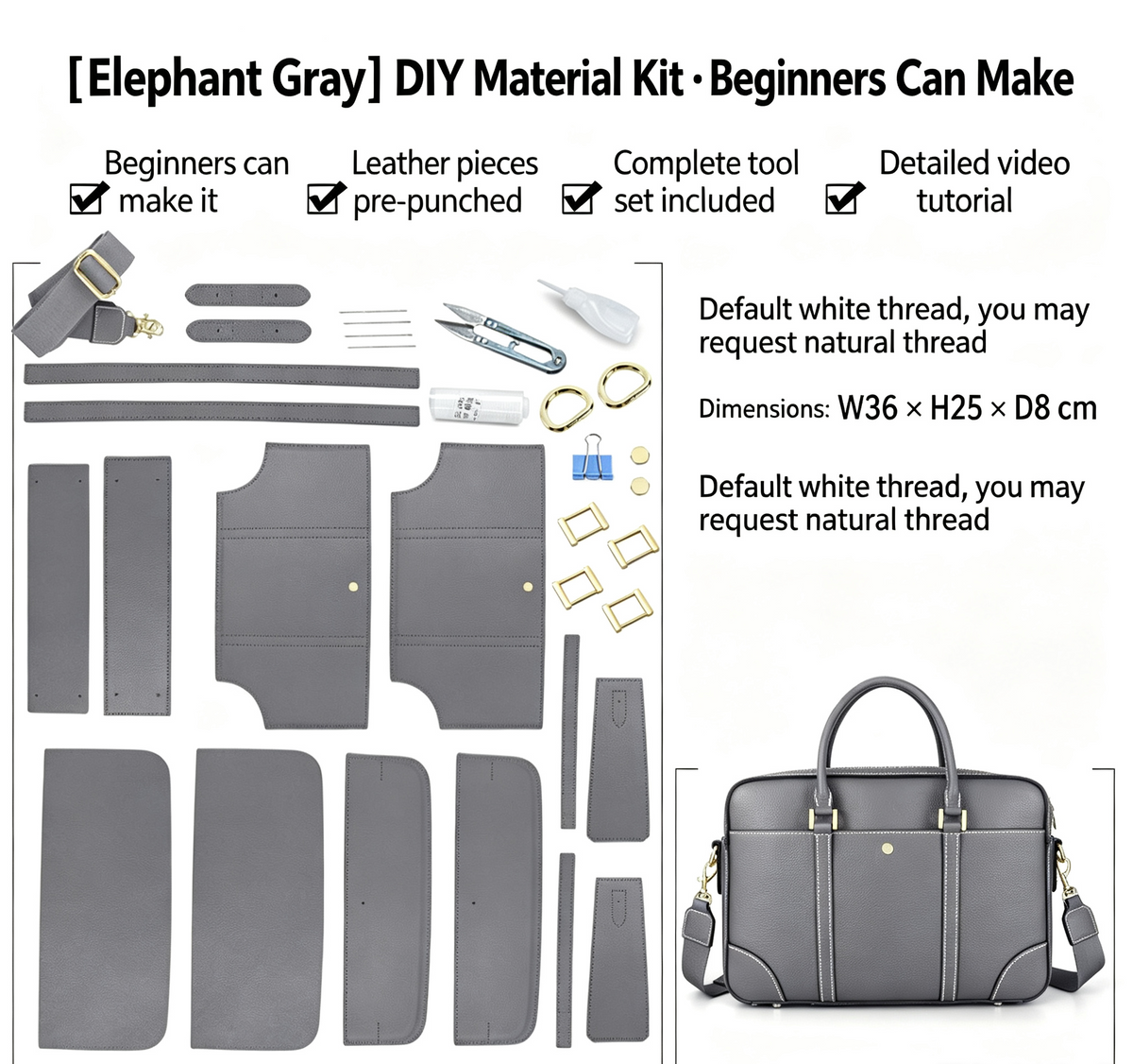 DIY Men's Full-Grain Leather Tote Bag Kit – Handmade Leather Shoulder & Crossbody Bag