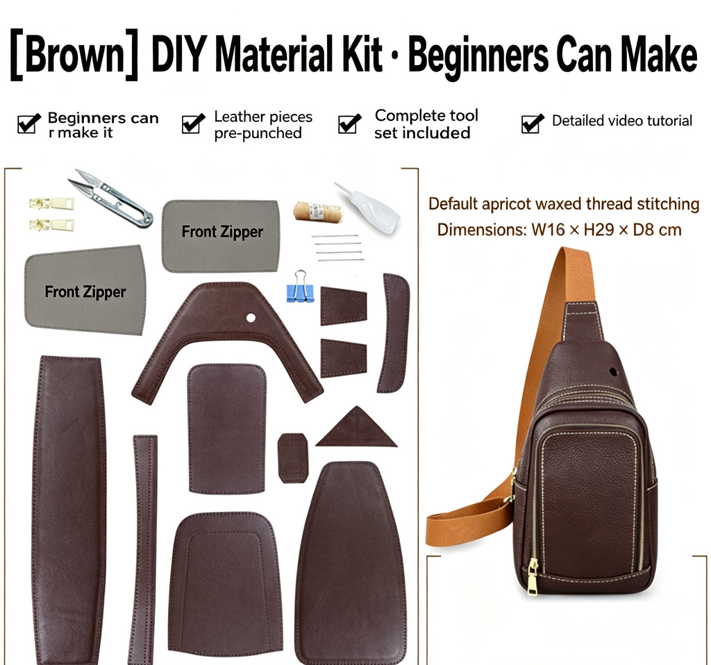 DIY Men's Leather Sling Bag Kit – Full-Grain Leather Crossbody Bag Making Kit