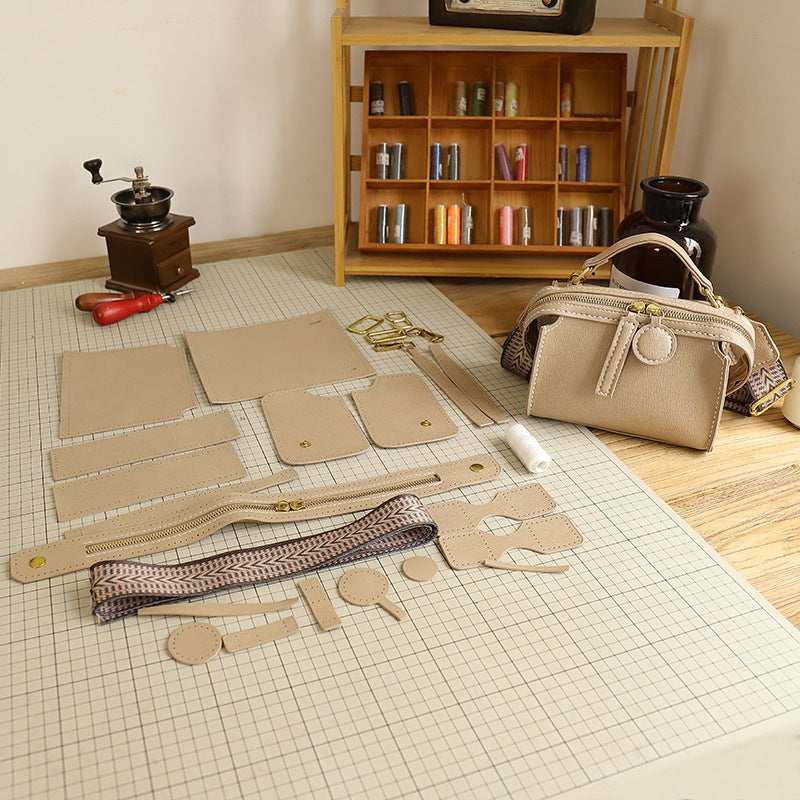DIY PU Leather Crossbody Bag Kit for Beginners – Pre-Cut Shoulder Purse Sewing Craft Kit with Video Tutorial, Handmade Gift Bag