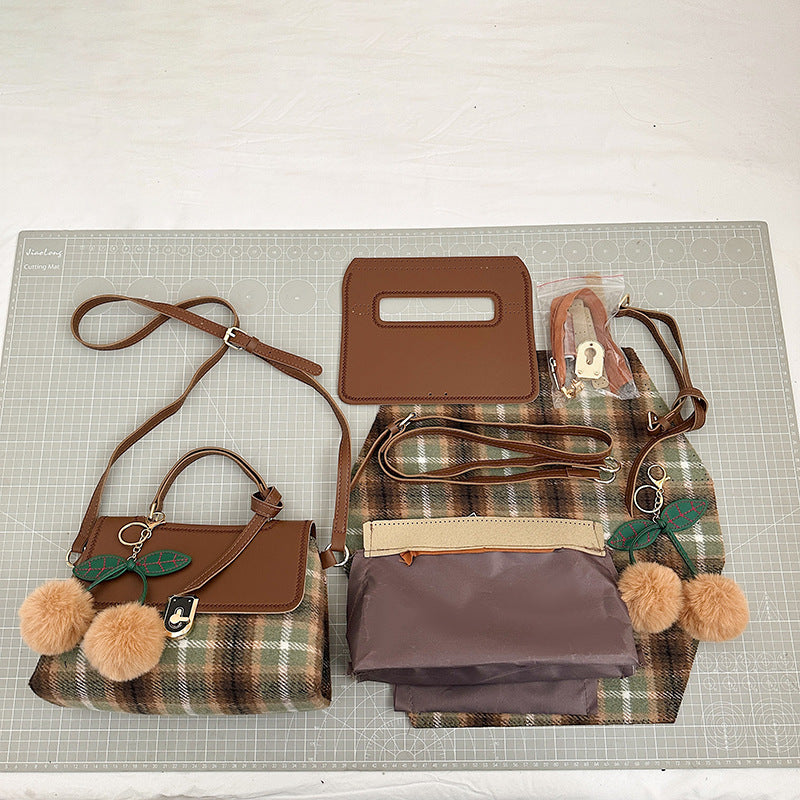 DIY Plaid Leather Tote Bag Kit – Beginner-Friendly 8-Minute Handmade Craft Set | Pre-Cut PU & Wool Fabric | Crossbody/Shoulder/Handheld Bag Gift Set