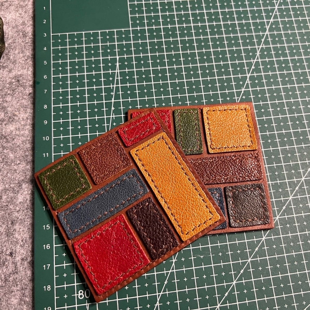 DIY Leather Coaster Kit – Handmade Cowhide Square Cup Mat Craft Set for Beginners with Video Tutorial (7.5cm Minimalist Desk Accessory)