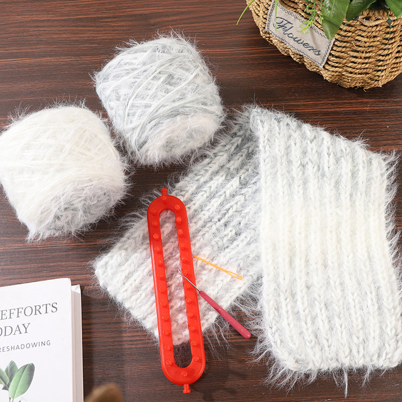 DIY Gradient Fuzzy Scarf Knitting Kit for Beginners – Soft Long Fur Yarn Scarf Craft Set with Video Tutorial