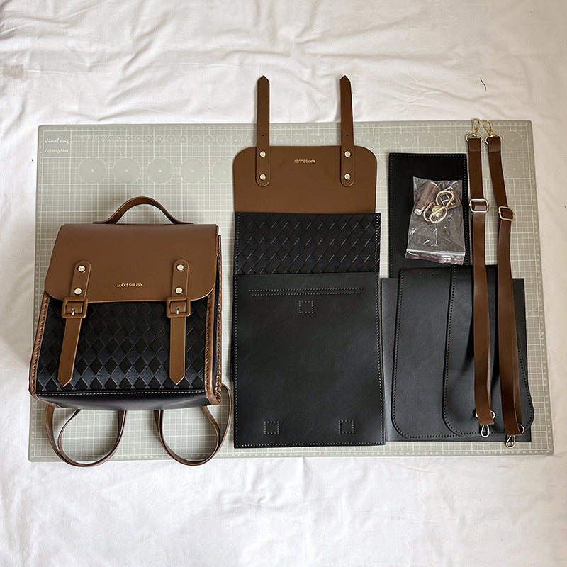 DIY PU Leather Tote Bag Kit for Beginners – Pre-Cut Hand Sewing Handbag with Video Tutorial, White/Khaki/Black