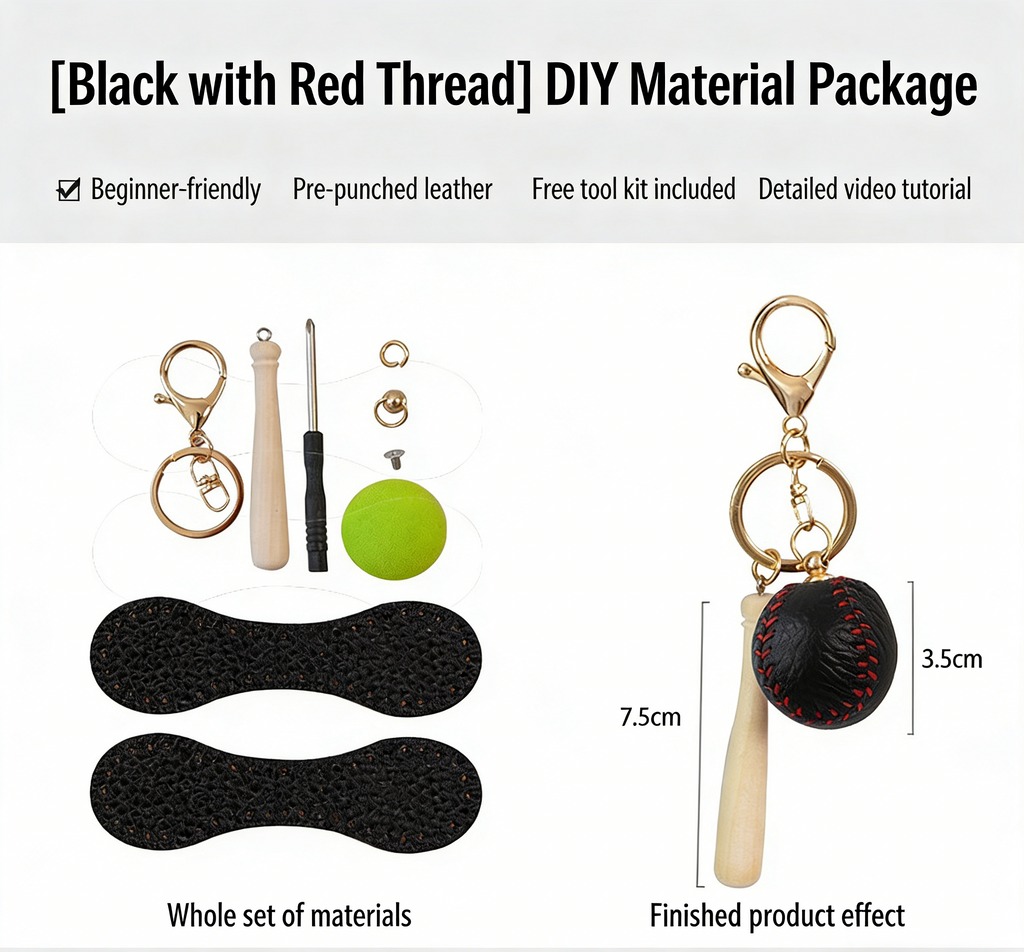 DIY Baseball Keychain Craft Kit | Beginner-Friendly Handmade Leather Gift Set | Pre-Cut Real Cowhide DIY Stitching Kit