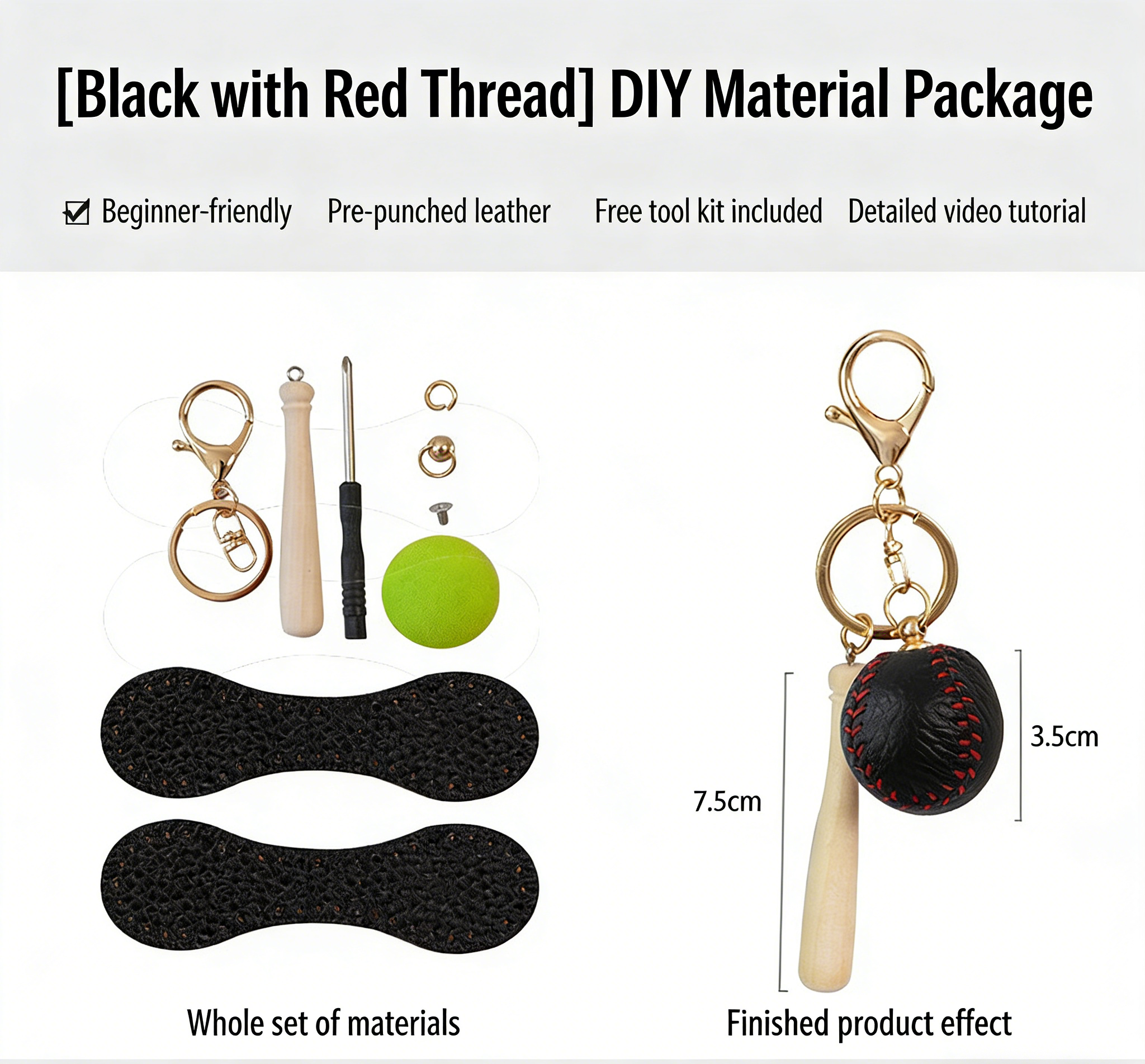 DIY Baseball Keychain Craft Kit | Beginner-Friendly Handmade Leather Gift Set | Pre-Cut Real Cowhide DIY Stitching Kit