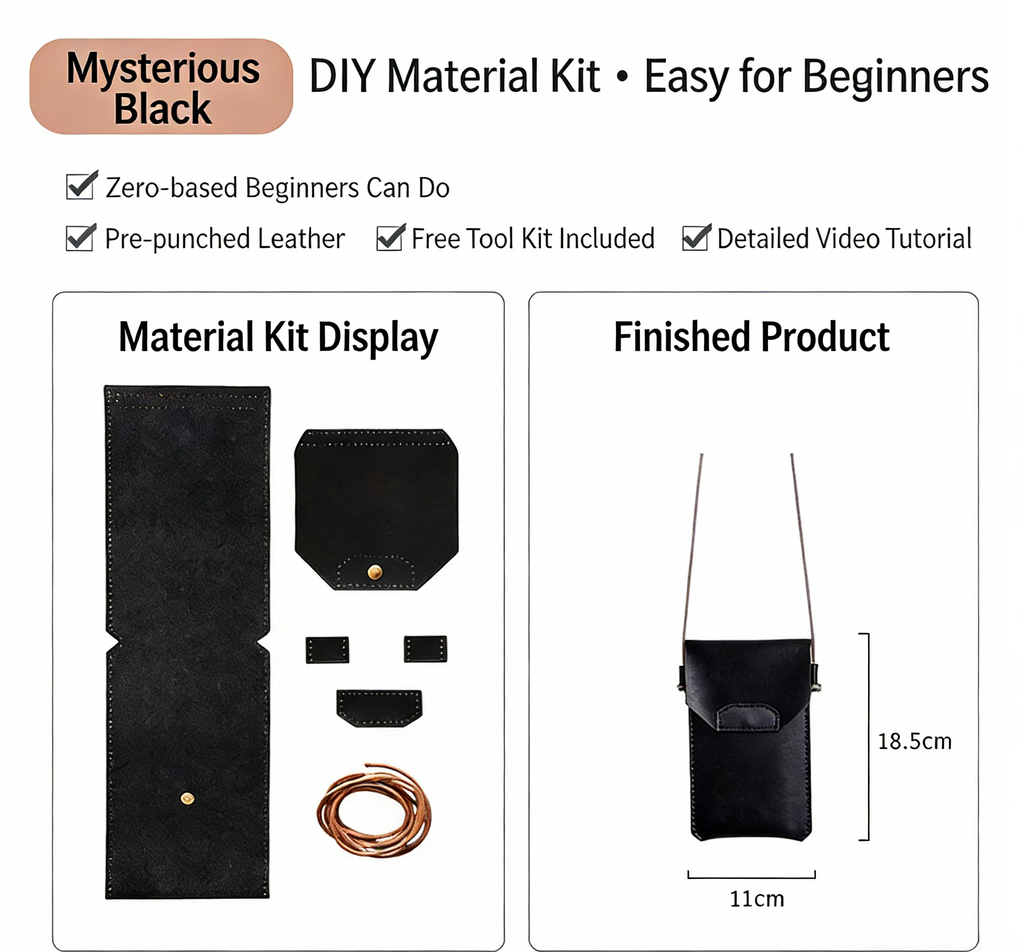 DIY Genuine Leather Phone Bag Kit – Handmade Crossbody Phone Pouch Sewing Kit for Beginners with Video Tutorial