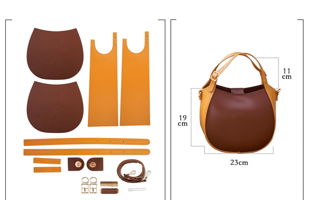 DIY Leather Bucket Bag Kit – Handmade Crossbody Shoulder Bag Craft Set for Beginners with Video Tutorial