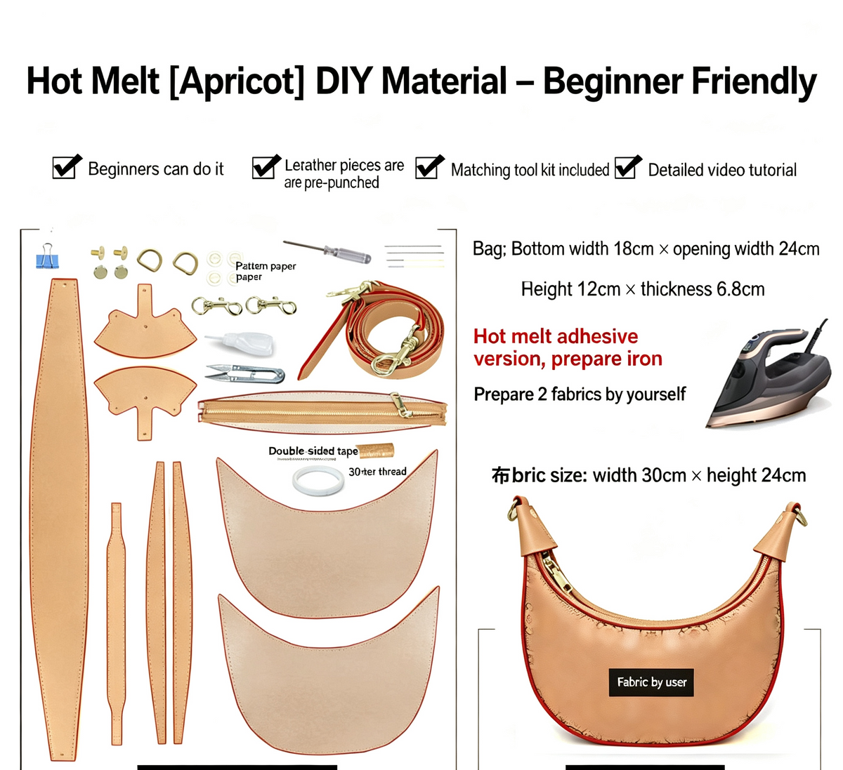 DIY Crescent Shoulder Bag Kit for Beginners, Handmade Genuine Leather Underarm Bag Making Kit, Creative Sewing Craft Gift for Women