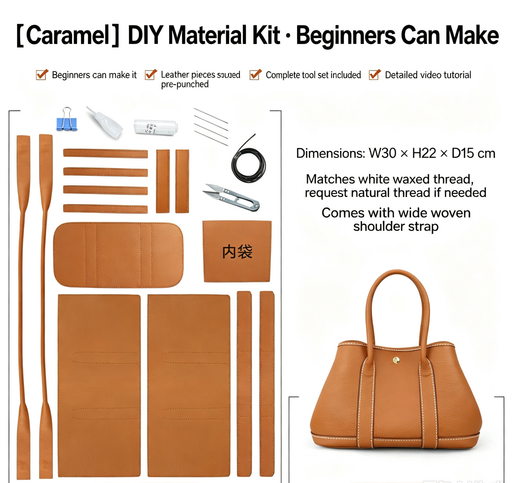 DIY Leather Handbag Kit – Beginner Top-Grain Cowhide Tote & Crossbody Bag