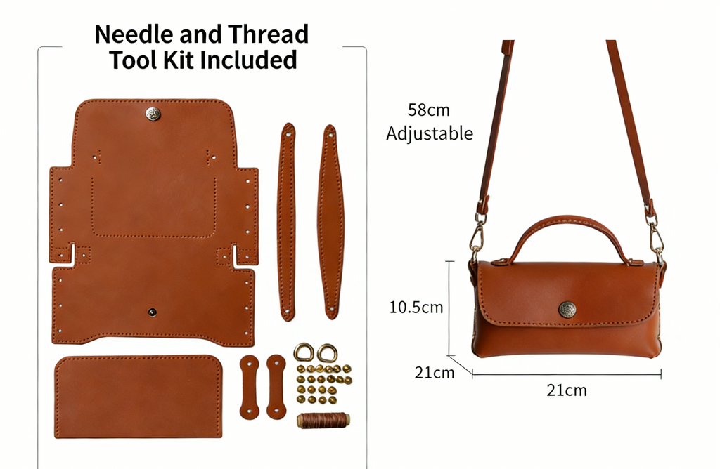 DIY PU Leather Handbag Kit | Beginner-Friendly Crossbody & Handheld Craft Set with Video Tutorial