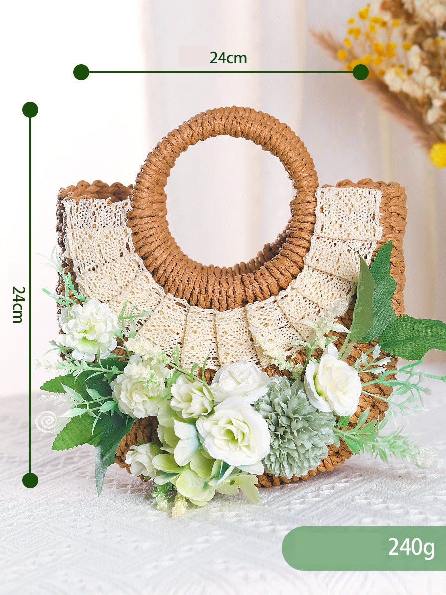 DIY Floral Straw Tote Bag Kit for Mother’s Day | Handmade Woven Handbag Craft Set with Artificial Flowers | Beginner Friendly 8-Minute DIY Gift Bag