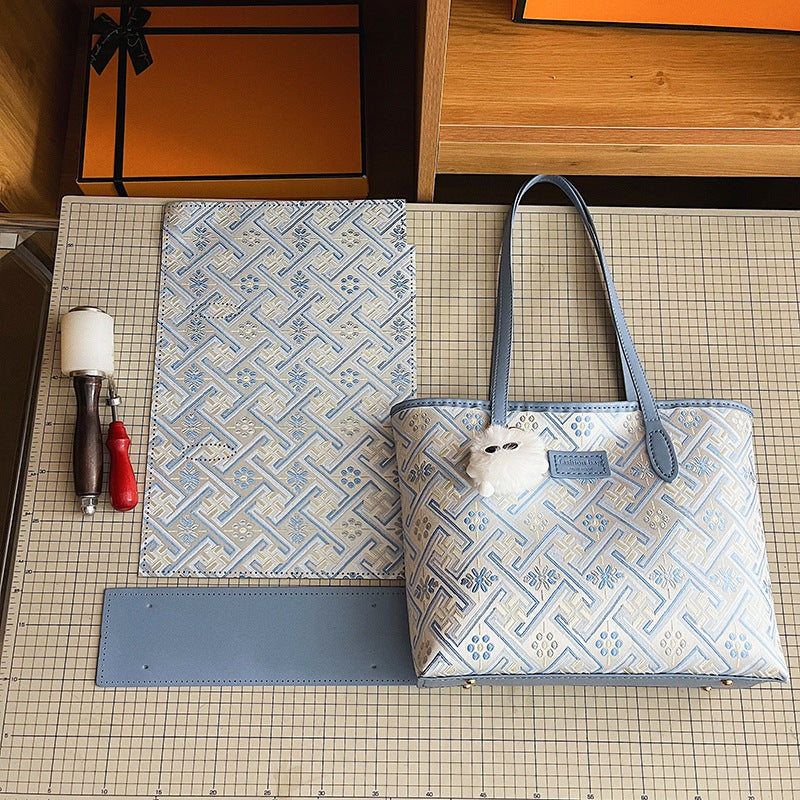 DIY Fabric Tote Bag Kit for Beginners | Handmade Shoulder Handbag Sewing Craft Set with Video Tutorial | Large Capacity DIY Bag
