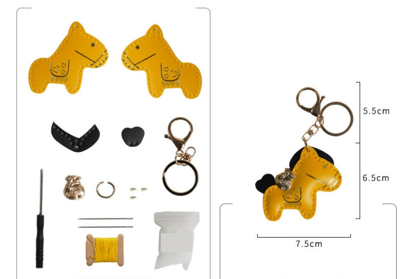 DIY Horse Keychain Craft Kit | Beginner-Friendly Handmade PU Leather Keychain Set | 8-Min Easy Sewing Gift Kit